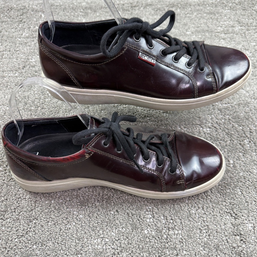 ECCO Soft 7 Sneakers Mens 11 Burgundy Oxblood Patent Leather Lace Up Shoes